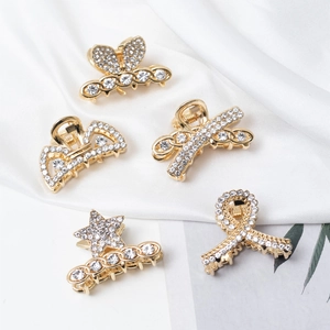 Lot de 5 pinces à cheveux dorées avec strass, motifs papillon et couronne élégants