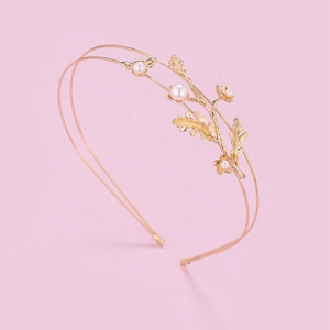 Elegant Double Layer Metal Branch Leaf Flower Bee Headband With Faux Artificial Pearl Rhinestone For Women Wedding Hair Jewelry