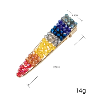 Barrette rectangulaire de 7,5 cm avec perles de cristal colorées sur base alliage dorée