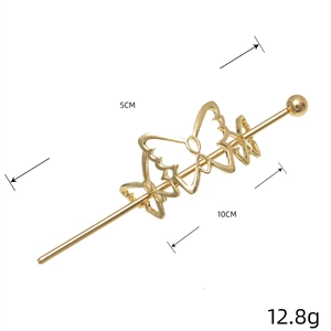 Elegant gold metal hair pin with hollow butterfly design for bun styling, 10cm length