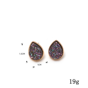 Minimalist water drop earrings with colorful glitter resin and gold metal frame