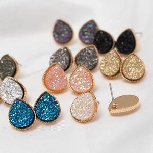 Minimalist teardrop stud earrings with textured crystal resin in various colors