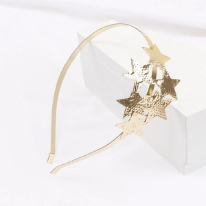 Minimalistischer Goldener Metallhaarreif Mit Gehämmertem Fünfzackigem Stern Dekor Eleganter Legierung Haarschmuck Für Damen