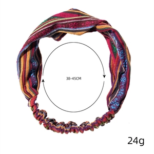Vintage bohemian striped knit headband with elastic back, circumference 38-45cm