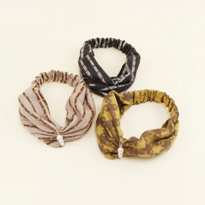 Vintage Knitted Stripe Plaid Hairband For Women Elastic Cross Knot Headband Retro Lace Hair Accessories Bohemian Headwrap Artificial Pearl Decor