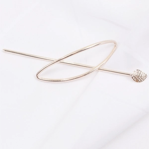 Minimalist gold alloy hair stick set with hollow oval ring and leaf engraved design