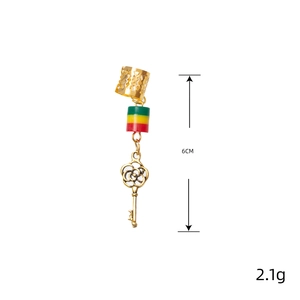 Pendentif clé en alliage doré 6cm avec perle Rasta pour décoration de tresses africaines