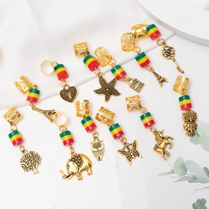 Accessoires de Bijoux Dreadlock Couleurs Rasta en Alliage pour Tressage Anneau de Cheveux Électroplaqué Or Pendentif pour Femmes Style Bohême