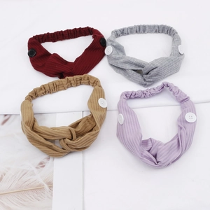 Women Ribbed Knit Headband With Buttons For Mask Ear Protection Twisted Knot Elastic Wide Headwrap Hair Accessories