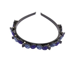 Braided headband with blue rhinestone sunflowers and small hair clips for layered styling