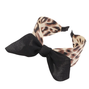 Serre-tête léopard pour enfants avec un grand nœud noir en tissu pour filles