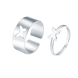 Vintage silver butterfly ring set featuring open adjustable hollow and relief designs