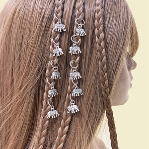 Set of 10 silver elephant hair rings for dreadlocks and hip-hop braided hairstyles