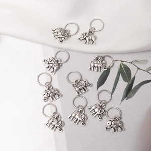 Set of 10 silver elephant hair rings in punk style for dreadlock braids and accessories
