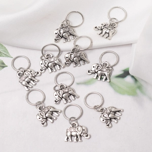 Set of 10 vintage silver elephant hair rings and braided dreadlock charms for women
