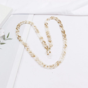 Amber and cream leopard print acrylic glasses chain with gold lobster clasps and silicone loops
