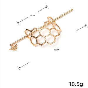 Golden honeycomb hair stick with bee pendant, minimalist irregular alloy mesh hair accessory