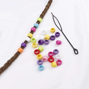 Colorful plastic beads set with hair threading tool for DIY bracelets and hair accessories