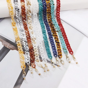 Detailed fan layout of multi-color acrylic eyeglass chains with gold lobster clasps