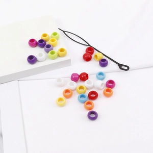 Colorful plastic large hole beads set with black beading needles for DIY jewelry crafts
