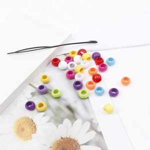 Colorful large hole hair beads set with black beading tool for DIY jewelry making