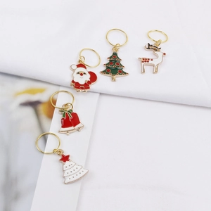 Set of 5 Christmas enamel charms featuring Santa and reindeer for DIY hair jewelry