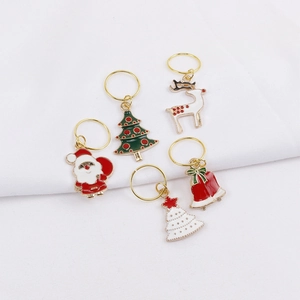 Alloy Enamel Christmas Dreadlock Hair Ring Pendants Santa Claus Tree Reindeer Bell Hair Accessories DIY Braids Jewelry For Women
