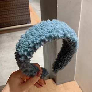 Soft light blue sherpa fleece wide headband for women with cozy plush lamb wool texture