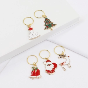 Christmas themed dreadlock jewelry set with five enamel pendants for hair styling