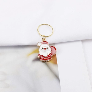 Christmas Santa Claus alloy hair ring pendant with red and white enamel for hair braids