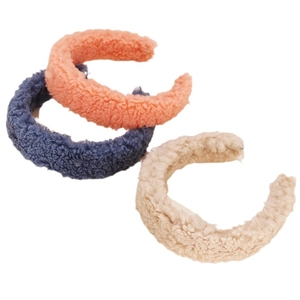 Three-piece fuzzy lamb wool headbands in orange, navy blue and beige for winter