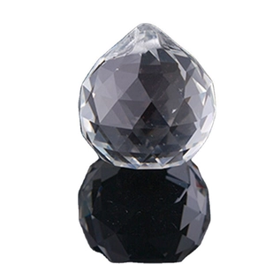 Faceted 40mm clear crystal glass ball pendant with geometric mesh pattern for DIY decor