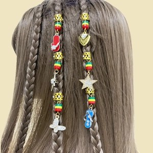Alloy Rhinestone Dreadlock Accessories With Pan African Beads Butterfly Star Heart Flip Flop Pendants Bohemian Braid Jewelry