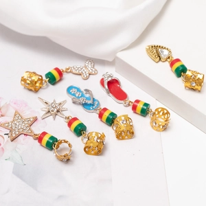 Colorful reggae dreadlock hair jewelry set with rhinestone charms and star pendants