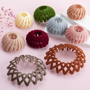 Pinces à Cheveux Extensibles Nid d'Oiseau Pour Femmes Anneau à Cheveux Flocage Velours Boucle de Queue de Cheval Accessoires Cheveux Créatifs