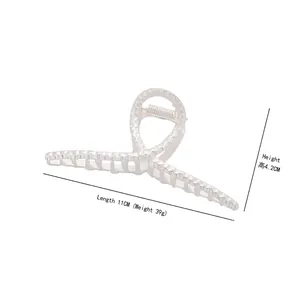 Silver textured metal shark hair claw clip with strong spring, 11cm length for women