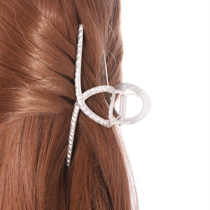 Matte silver large metal claw clip with hammered texture on long brown hair