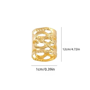 Anillo de metal dorado hueco para rastas con patrones ovalados y medidas 12x10mm