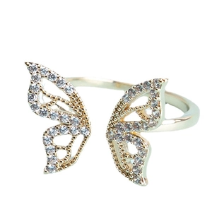Adjustable silver butterfly open ring with micro-paved sparkling zircon crystals