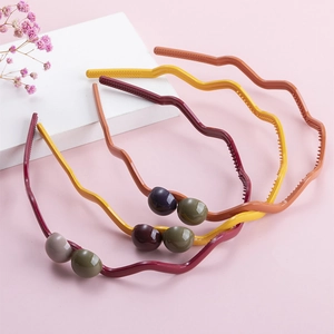 Wavy non-slip headbands with double beads in burgundy yellow and orange colors