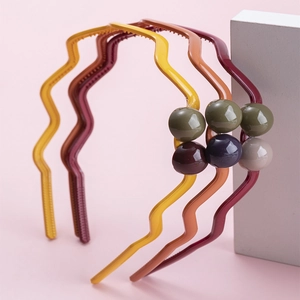 Wavy Solid Color Headband For Women Matte Lacquered Non-Slip Hair Hoop Sweet Candy Color Bead Decoration Hair Accessories