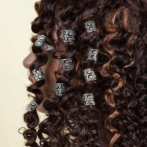 Silver retro dreadlock rings with intricate carved hollow patterns for stylish braided hair