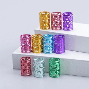 Colorful hollowed metal dreadlock hair rings in assorted metallic finishes for braids