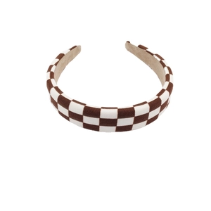 Cerchietto vintage con motivo a scacchi beige e marrone e imbottitura in tessuto per donna