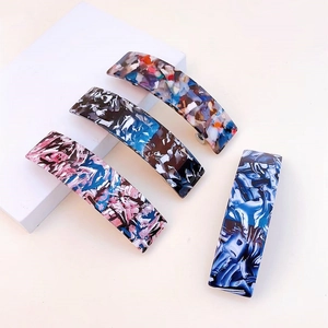 Barrettes à cheveux rectangulaires élégantes en acétate avec texture marbrée colorée