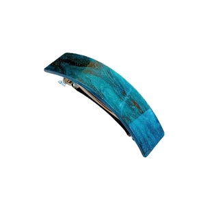 Barrette à ressort en acétate motif marbre bleu sarcelle avec des paillettes dorées