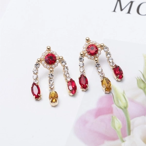 Orecchini barocchi con cristalli rossi e pendenti multicolori a goccia in argento 925