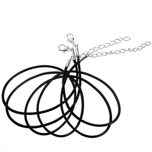 Set of black waxed PU leather cord necklaces with adjustable silver lobster clasp and chain