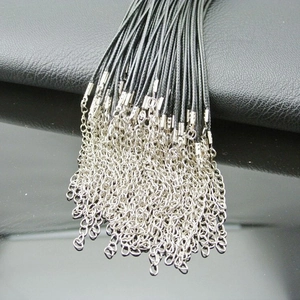 Black wax cord necklace with silver lobster clasp and extension chain 45cm
