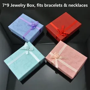 Elegant 7x9cm jewelry gift boxes with ribbons in blue, red, cyan and pink colors